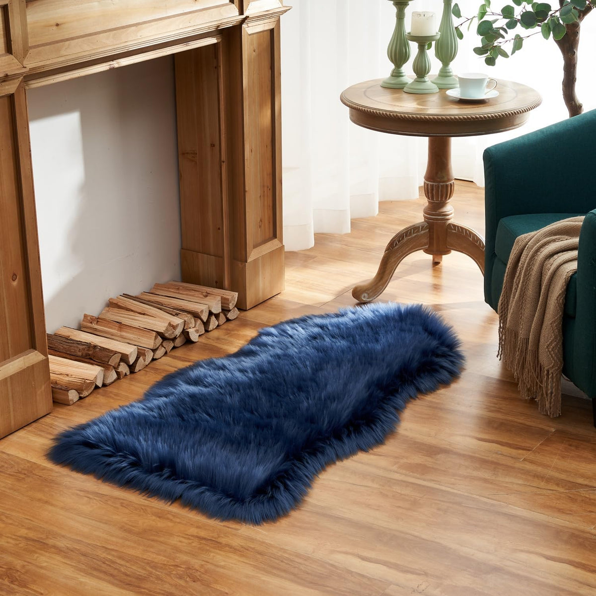 EasyJoy Ultra Soft Fluffy/Fuzzy Shaggy Area Rug Faux Fur Chair Cover Seat Pad for Bedroom Floor Sofa Living Room (2 x 6 ft Sheepskin, Beige)