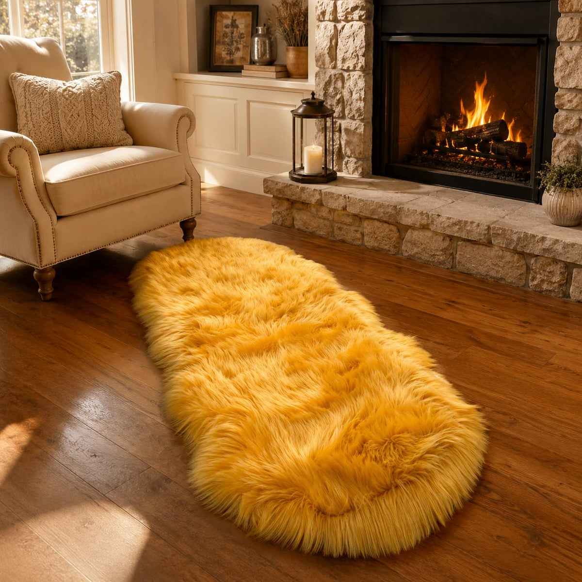 EasyJoy Ultra Soft Fluffy/Fuzzy Shaggy Area Rug Faux Fur Chair Cover Seat Pad for Bedroom Floor Sofa Living Room (2 x 6 ft Sheepskin, Beige)