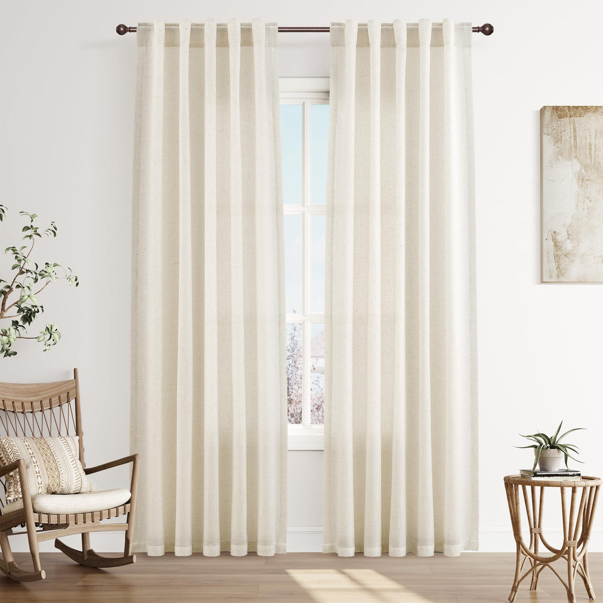 Joywell Linen Sheer Curtains 84 Inches Long for Living Room Beige Cream