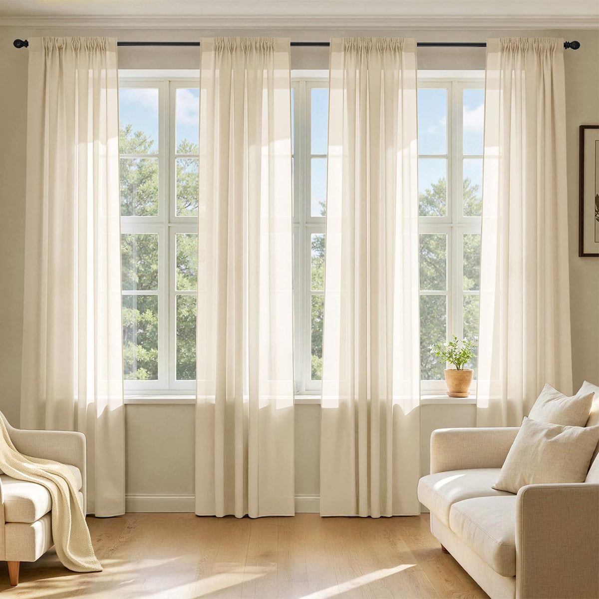 MIULEE White Sheer Curtains 84 Inches Long 4 Panels 42 x 84 Inches
