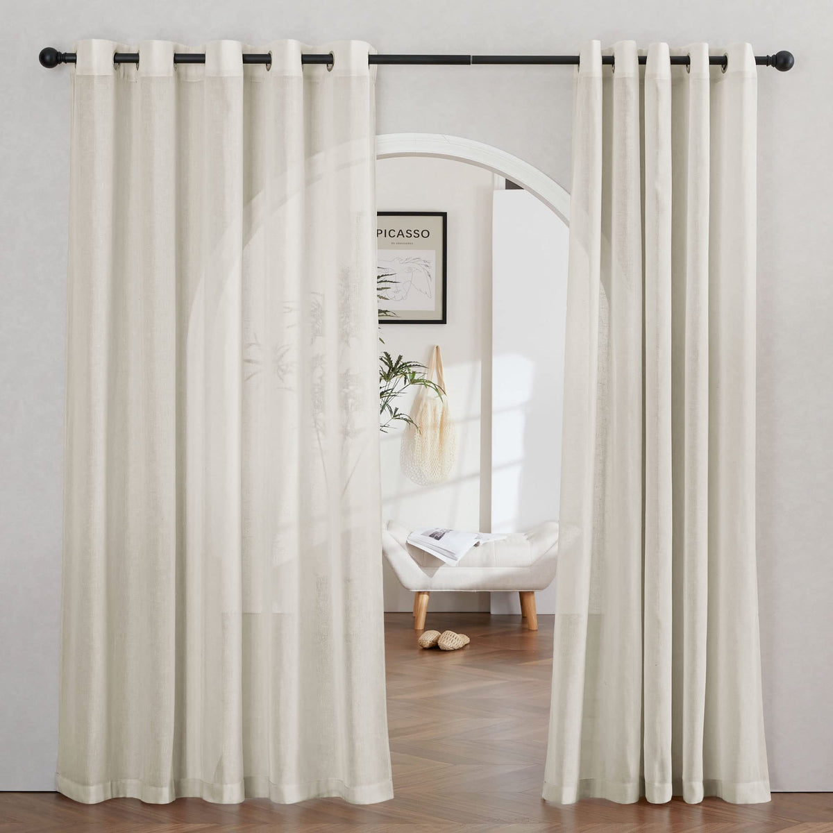 NICETOWN White Sheer Linen Curtains 84 Inch Length 2 Panels Set, W52xL84