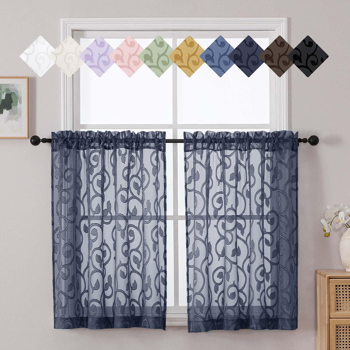 Dusty Blue Sheer Curtains for Bedroom Living Room 72 Inches Long 2 Panels Set, Soft Airy Geometric Jacquard Clip Curtains Drapes, Modern Rod Pocket Door Curtain, 2Pcs Each 42" Wx72 L Inch