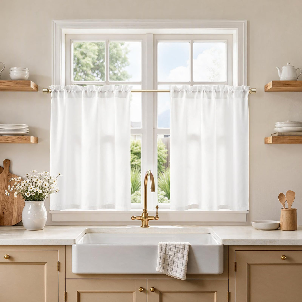 HOMEIDEAS Non-See-Through White Privacy Semi Sheer Curtains, 52 X 84 Inches