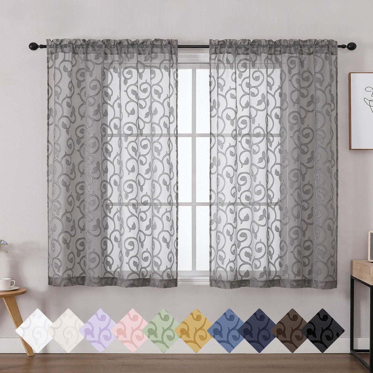 Dusty Blue Sheer Curtains for Bedroom Living Room 72 Inches Long 2 Panels Set, Soft Airy Geometric Jacquard Clip Curtains Drapes, Modern Rod Pocket Door Curtain, 2Pcs Each 42" Wx72 L Inch