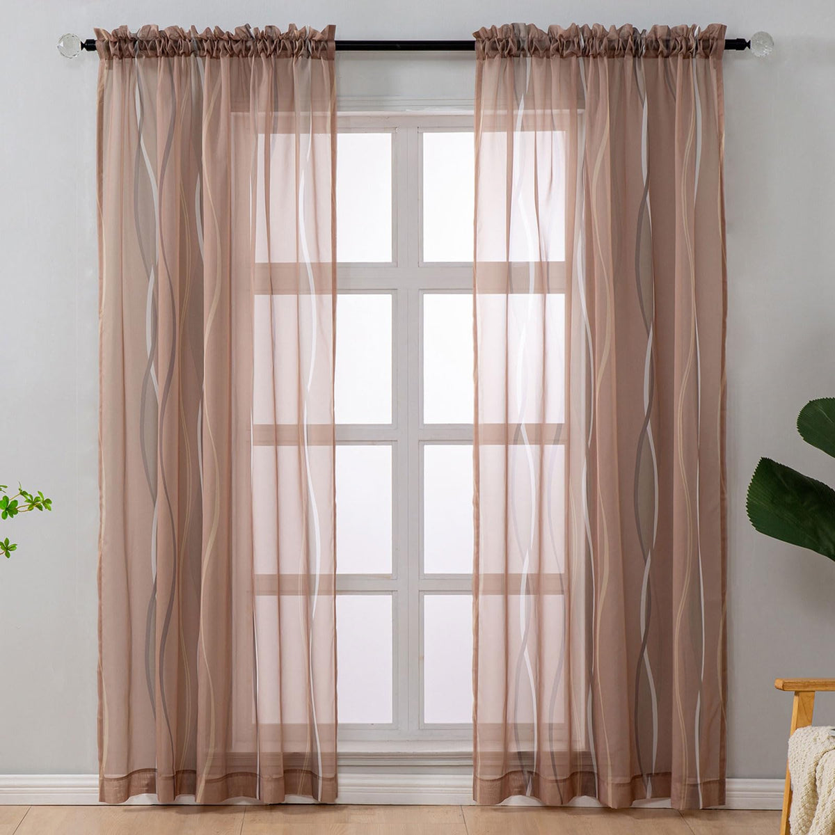 L.Z.E White and Teal Sheer Curtains 84 Inches Long, Light Filtering Elegant Patterned Curtains with Design for Living Room Bedroom Dining Room, Lightweight Window Drapes, Grommet Top 2 Panels Set
