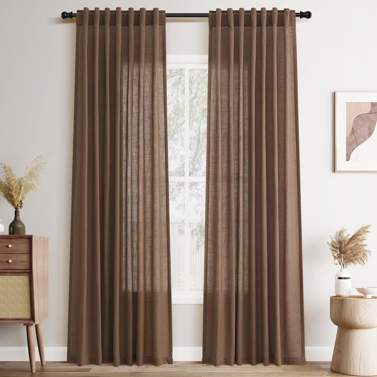 Joywell Linen Sheer Curtains 84 Inches Long for Living Room Beige Cream