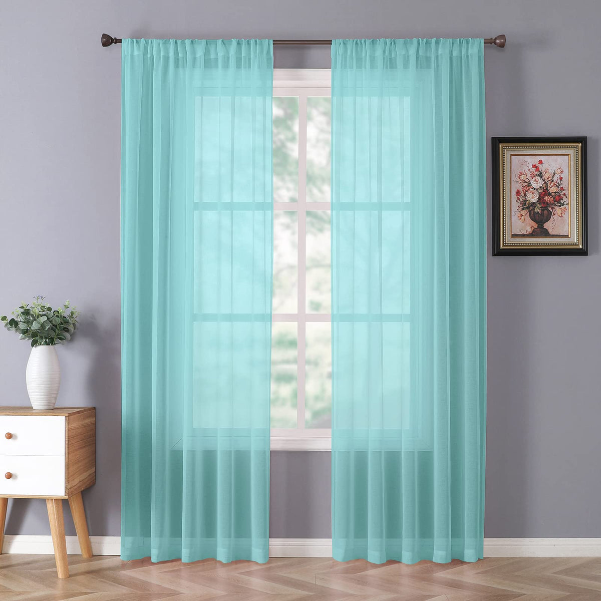 Tollpiz Sheer Curtains Linen Textured Bedroom Curtain Sheers Light Filtering Rod Pocket Voile Curtains for Living Room, 54 x 63 inches Long, White, Set of 2 Panels