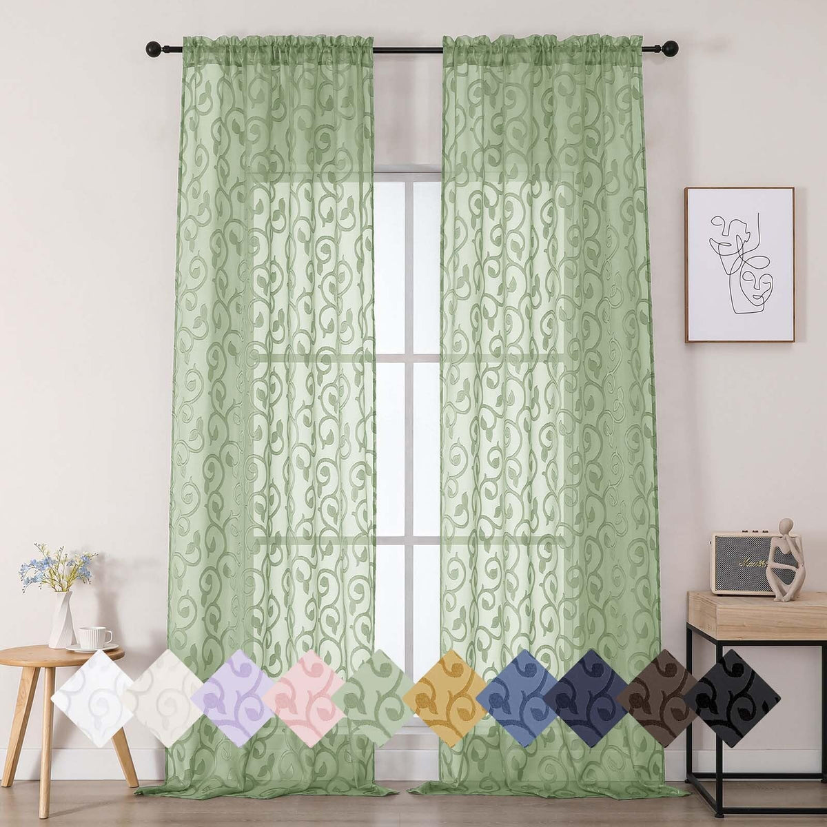 Dusty Blue Sheer Curtains for Bedroom Living Room 72 Inches Long 2 Panels Set, Soft Airy Geometric Jacquard Clip Curtains Drapes, Modern Rod Pocket Door Curtain, 2Pcs Each 42" Wx72 L Inch