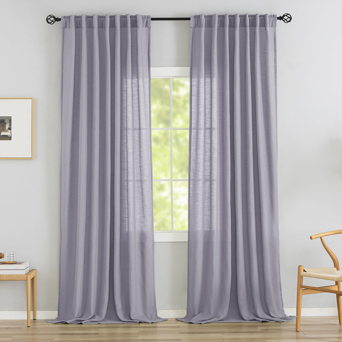 Natural Linen 144 Inch Length Curtains for Tall Floor Ceiling Villa Living Room -Cream Ivory Bak Tab Hooks Pleated Easy Open Sliding Semi Sheer 144 inch Extra Long 2 Story Window Curtains,12 Foot