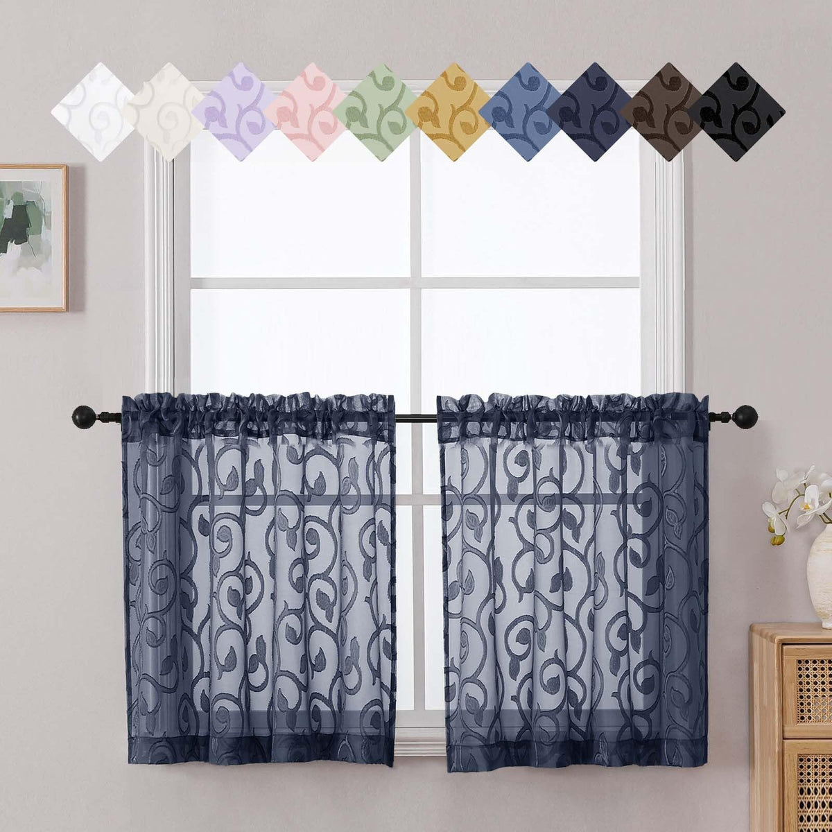 Dusty Blue Sheer Curtains for Bedroom Living Room 72 Inches Long 2 Panels Set, Soft Airy Geometric Jacquard Clip Curtains Drapes, Modern Rod Pocket Door Curtain, 2Pcs Each 42" Wx72 L Inch