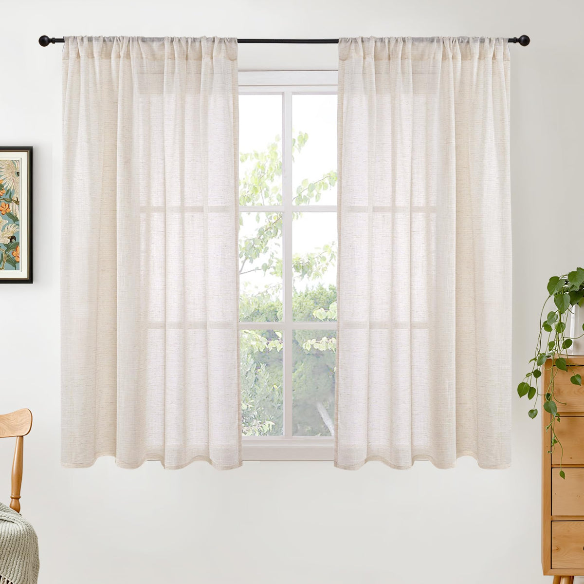 BGment Linen Sheer Curtains 84 Inches Long 2 Panels Set for Living Room