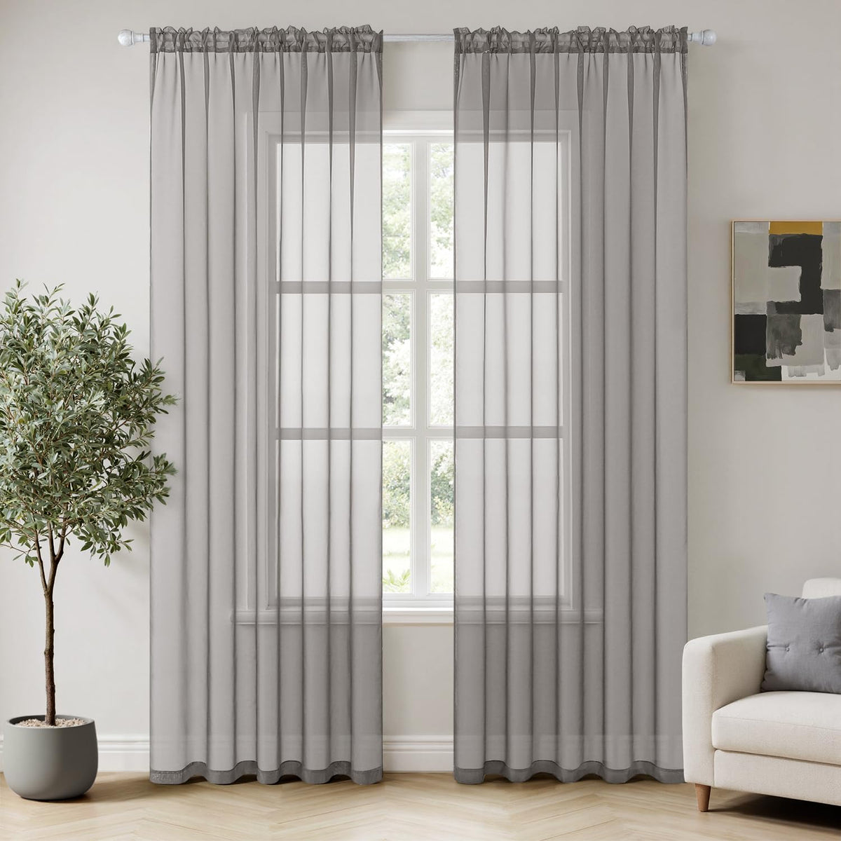 MIULEE 2 Panels White Sheer Curtains for Living Room 54 X 105 Inches