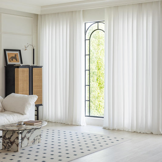 Non-See-Through White Privacy Sheer Curtains 84 Inch Long 2 Panels