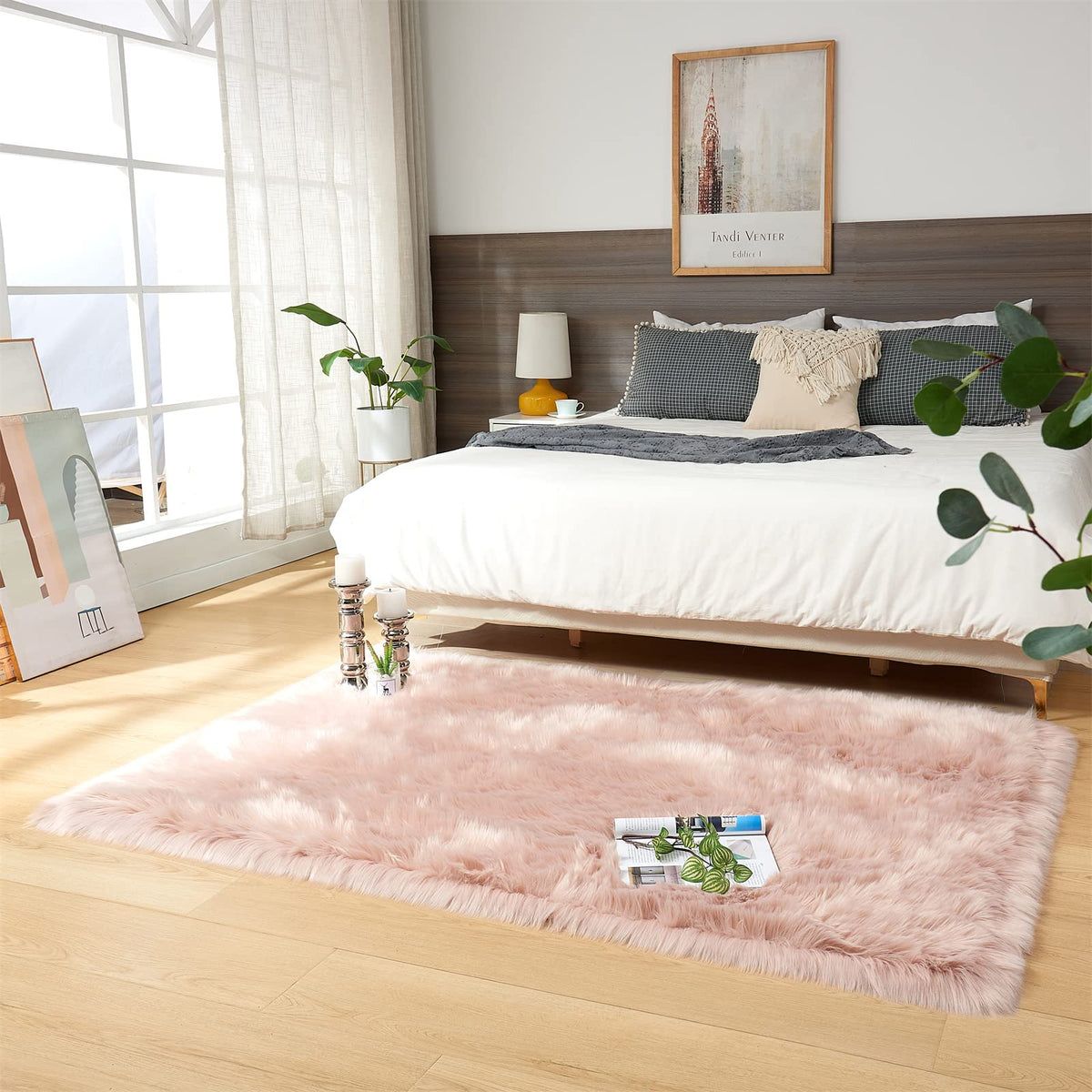 EasyJoy Ultra Soft Fluffy/Fuzzy Shaggy Area Rug Faux Fur Chair Cover Seat Pad for Bedroom Floor Sofa Living Room (2 x 6 ft Sheepskin, Beige)
