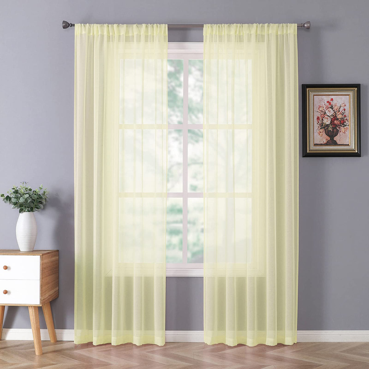 Tollpiz Sheer Curtains Linen Textured Bedroom Curtain Sheers Light Filtering Rod Pocket Voile Curtains for Living Room, 54 x 63 inches Long, White, Set of 2 Panels