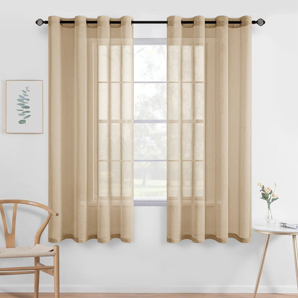 MIULEE Ivory Sheer Curtains Linen Textured Panels 54X84 Inches