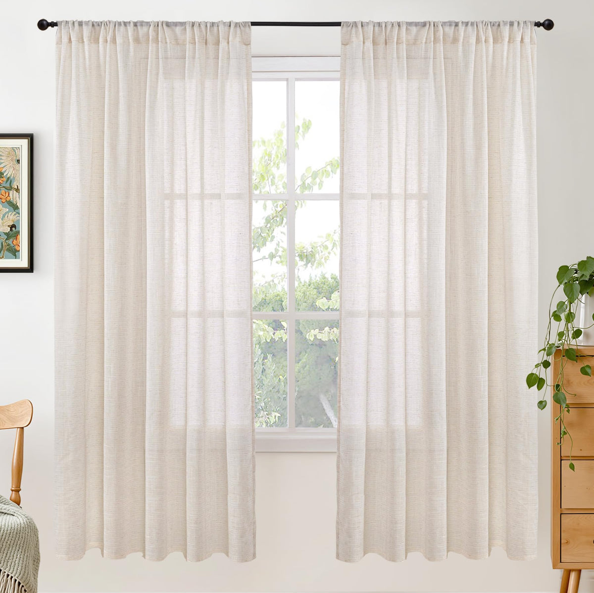 BGment Linen Sheer Curtains 84 Inches Long 2 Panels Set for Living Room