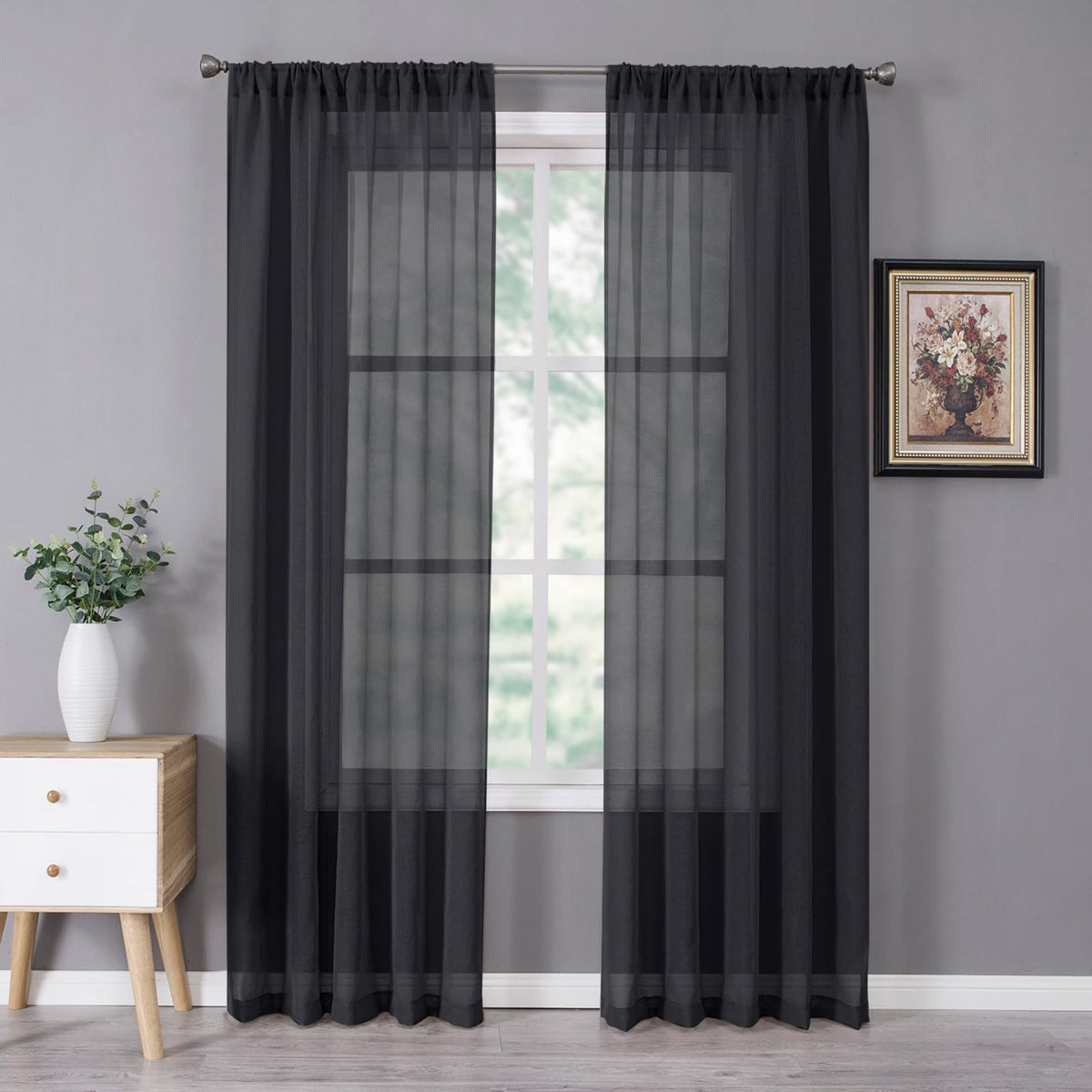Tollpiz Sheer Curtains Linen Textured Bedroom Curtain Sheers Light Filtering Rod Pocket Voile Curtains for Living Room, 54 x 63 inches Long, White, Set of 2 Panels
