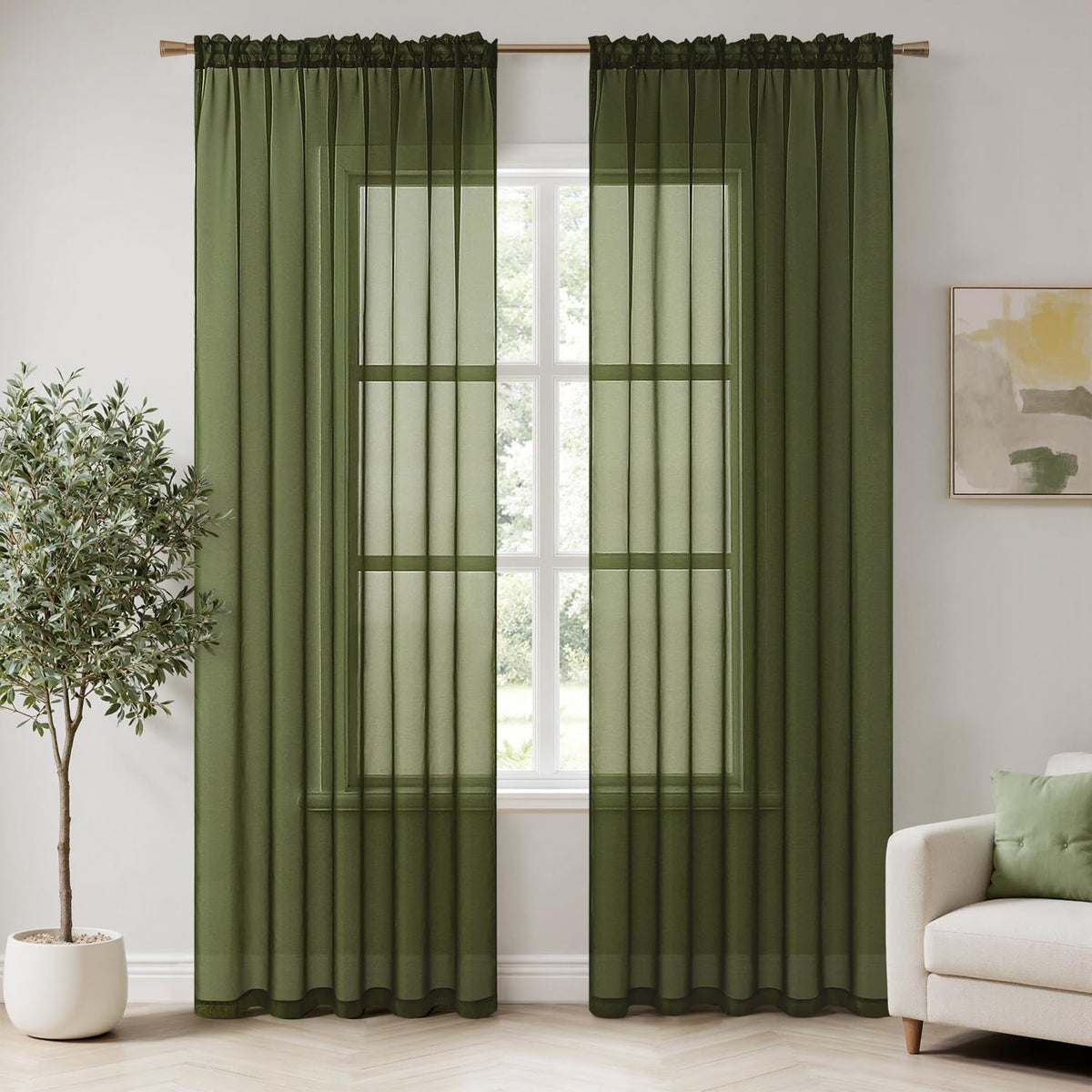 MIULEE 2 Panels White Sheer Curtains for Living Room 54 X 105 Inches