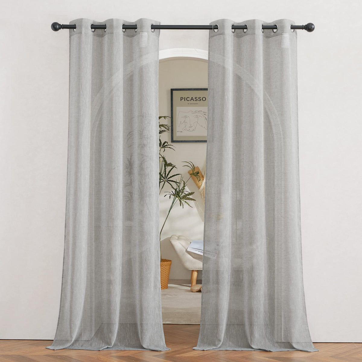 NICETOWN White Sheer Linen Curtains 84 Inch Length 2 Panels Set, W52xL84
