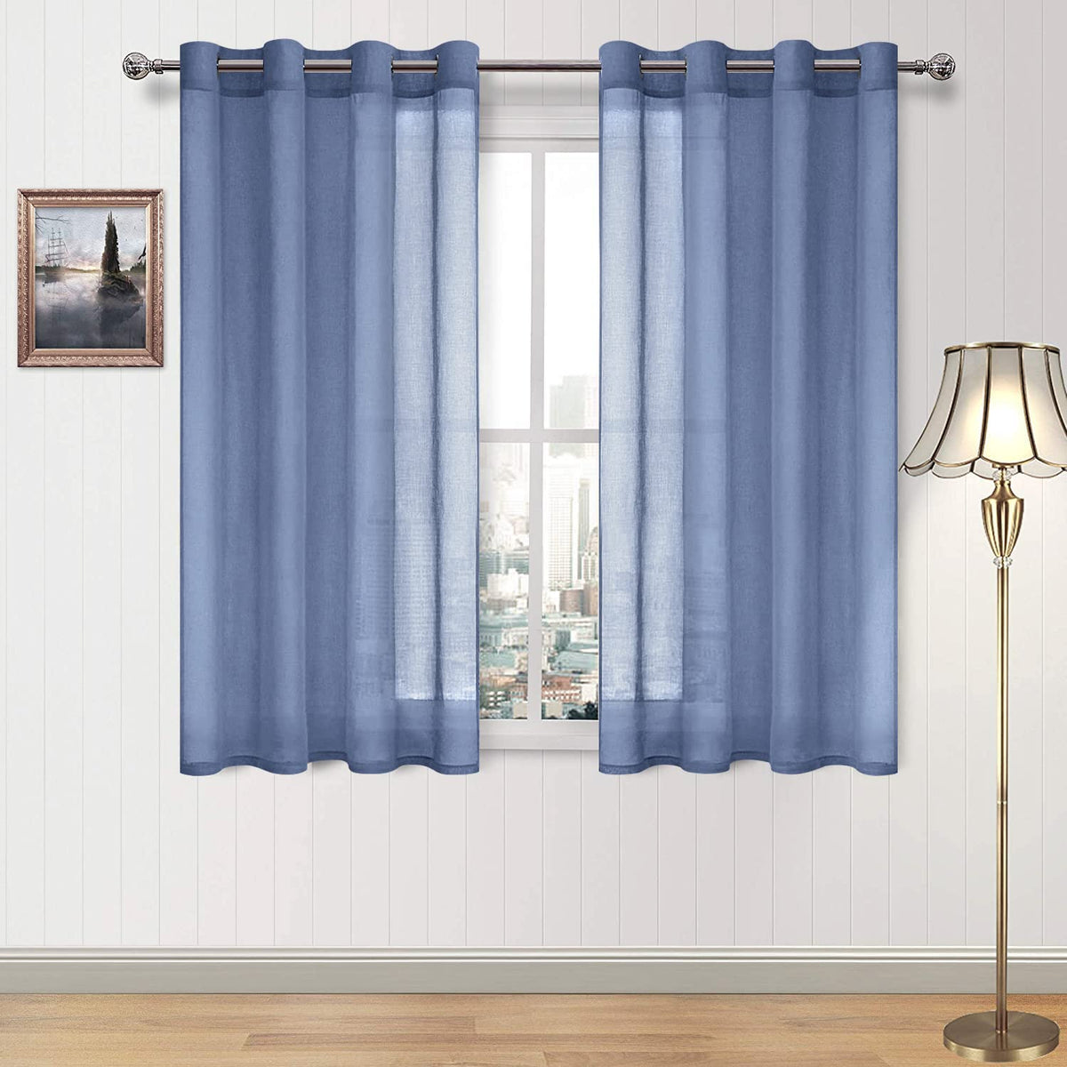 DWCN White Sheer Curtains Linen Look Semi Transparent Voile Grommet White Curtains for Living Dining Room Drapes 52 x 84 Inch Long, Set of 2 Panels