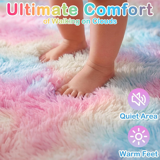 Rainbow Area Rugs for Girls Bedroom Fluffy Soft Vibrant Rugs Kids Playroom