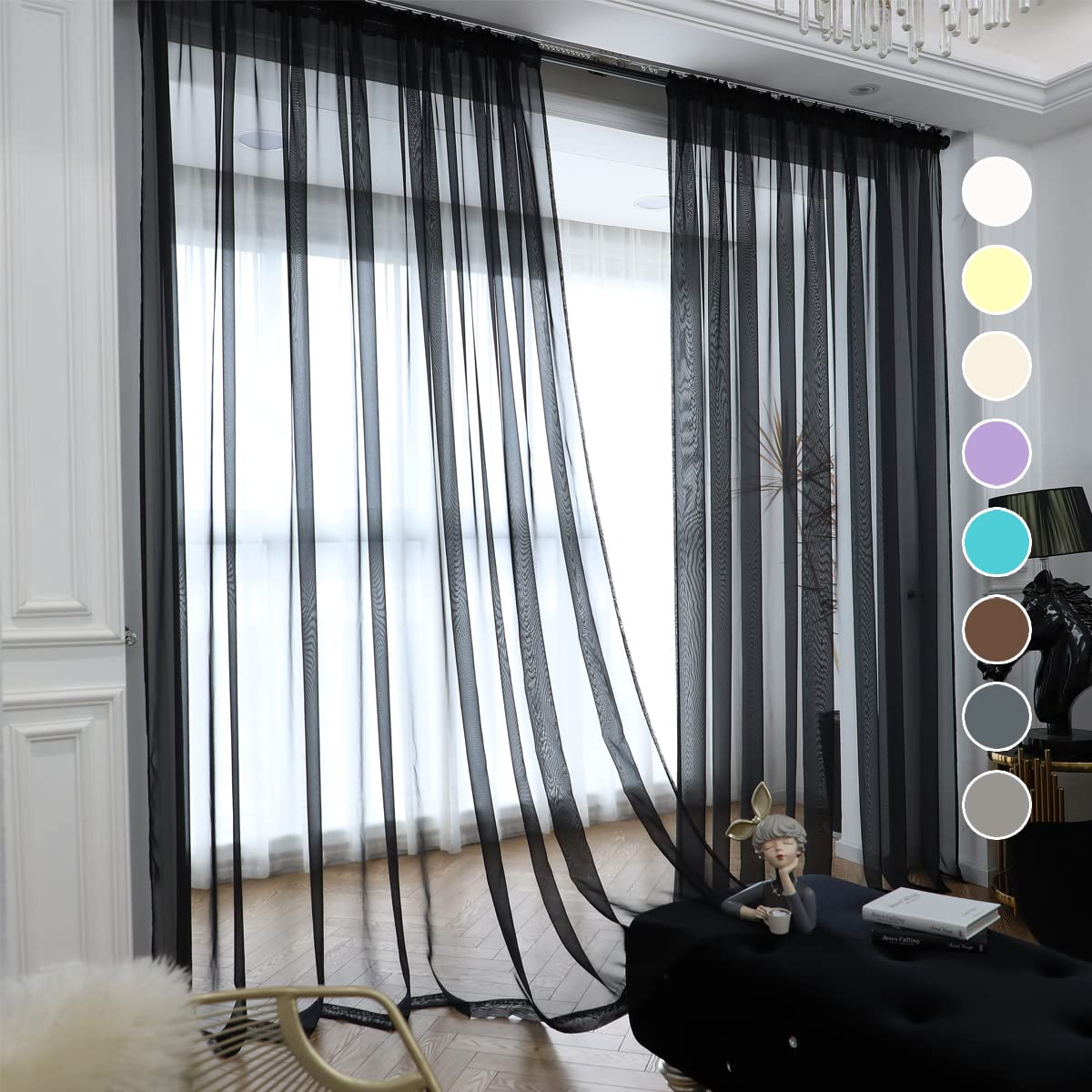 ABCHOME White Sheer Curtains 84 Inches Long 2 Panels,Rod Pocket Voile Semi Sheer Window Curtains for Kitchen, Bedroom and Living Room(White, 52 W x 84 L)