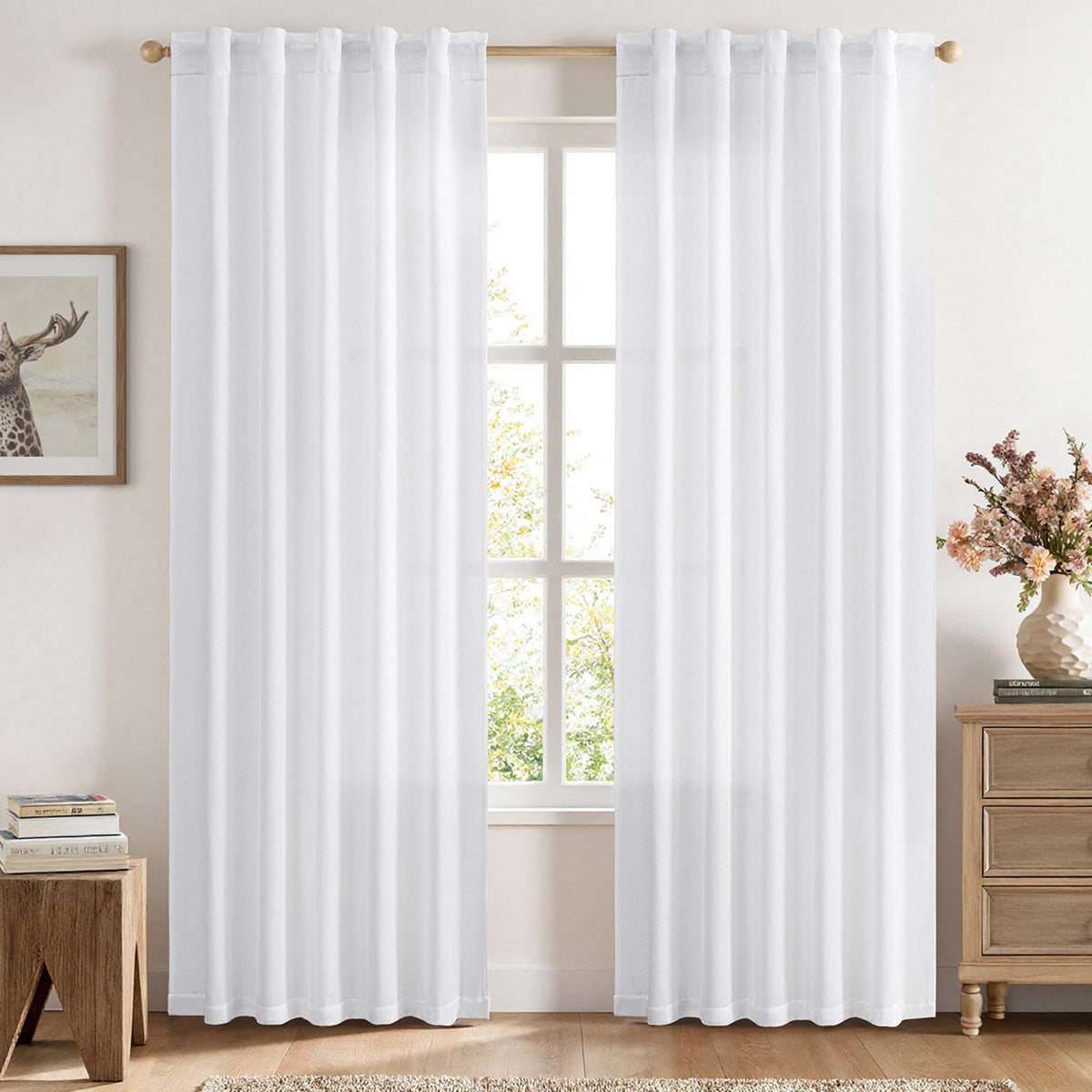 MIULEE Faux Linen Curtains 84 Inch Length 2 Panels Natural Semi Sheer Curtain with Back Tab Rod Pocket, Light Filtering Window Privacy Burlap Drapes for Living Room Bedroom 42W x 84L Linen