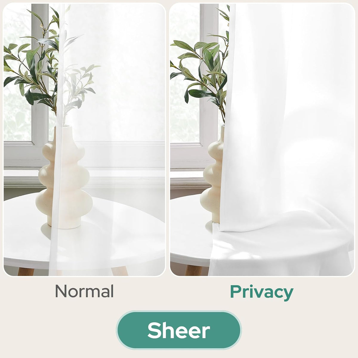 HOMEIDEAS Non-See-Through White Privacy Semi Sheer Curtains, 52 X 84 Inches