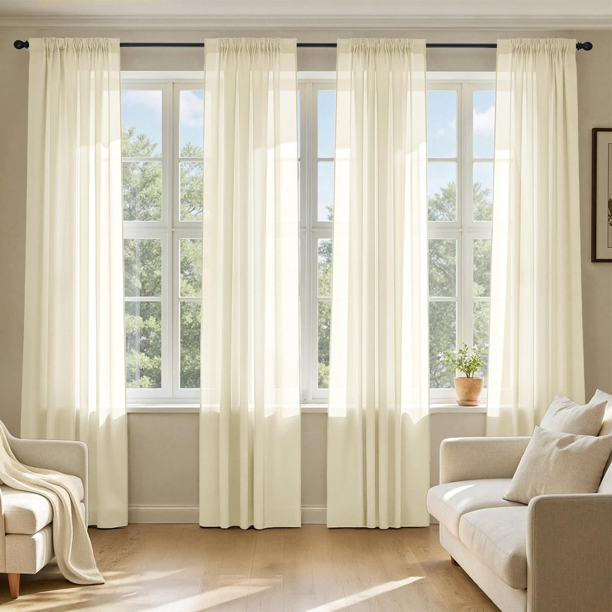 MIULEE White Sheer Curtains 84 Inches Long 4 Panels 42 x 84 Inches