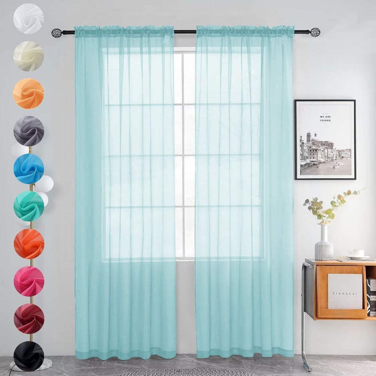 youleyar Solid Sheer Rod Pocket Curtain Voile Draperies 2 Panels White Beige Black Grey Coffee 52 Inch Width 84 Inch Long 1 Pair for Kitchen Bedroom Children Living Room Yard (Orange,52Wｘ84L)