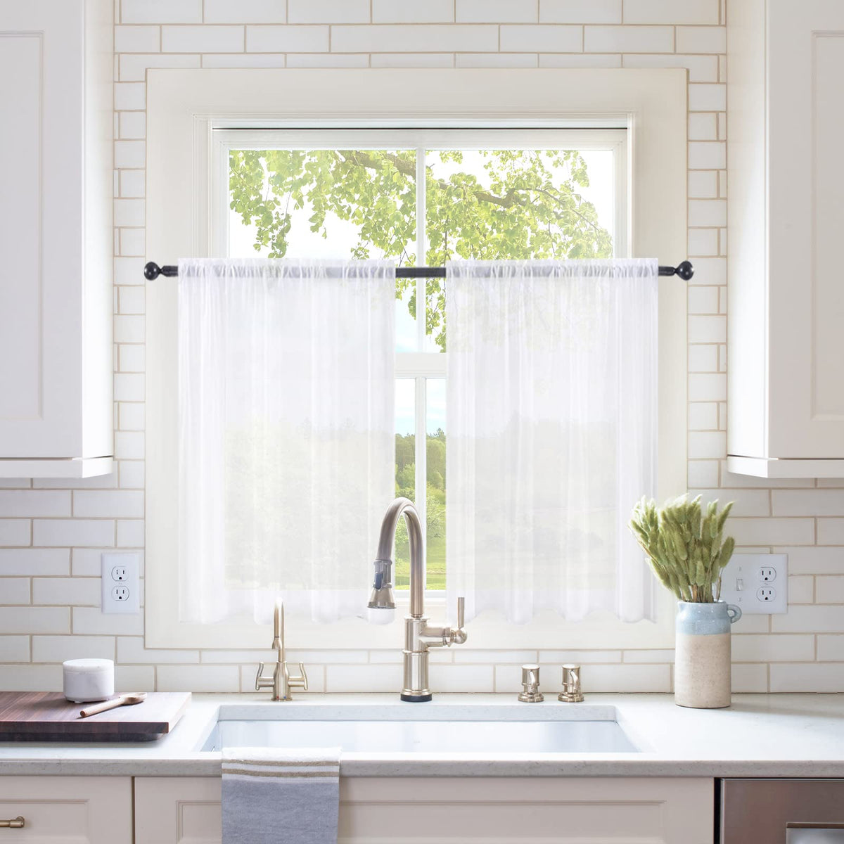 MIULEE 2 Panels White Sheer Curtains for Living Room 54 X 105 Inches