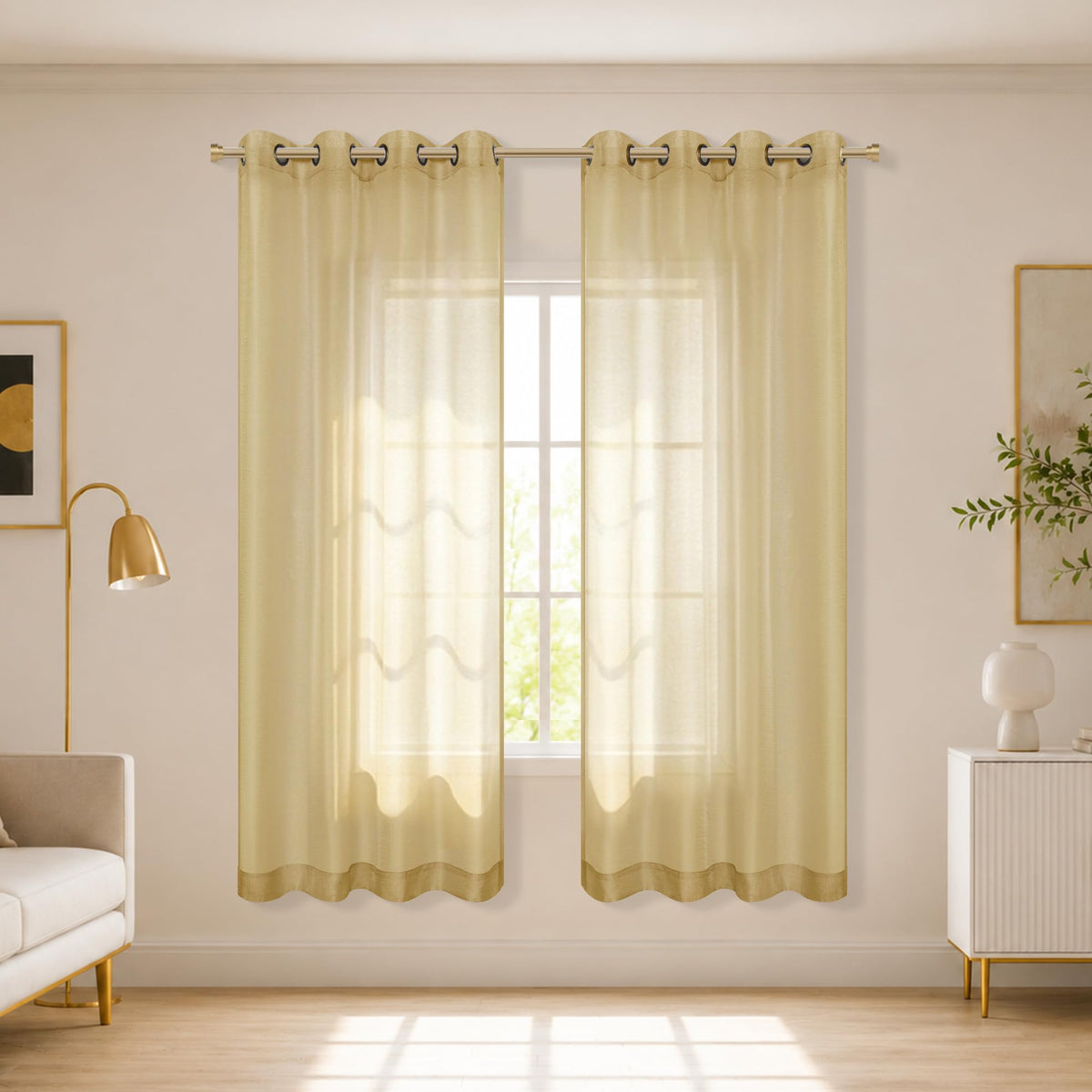 Mrs.Naturall Black Sheer Curtains 84 Inches Long for Living Room Set of 2 Panels Ring Grommet Window Curtain Panels for Bedroom 52x84 Inch Length