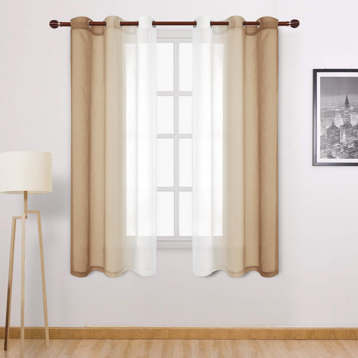 DWCN Blue Linen Ombre Sheer Curtains - Semi Voile Gradient Grommet Top Curtains for Bedroom and Living Room, Set of 2 Window Curtain Panels, 52 x 84 Inches Long, Denim Blue