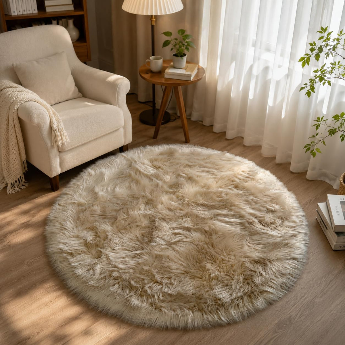 EasyJoy Ultra Soft Fluffy/Fuzzy Shaggy Area Rug Faux Fur Chair Cover Seat Pad for Bedroom Floor Sofa Living Room (2 x 6 ft Sheepskin, Beige)