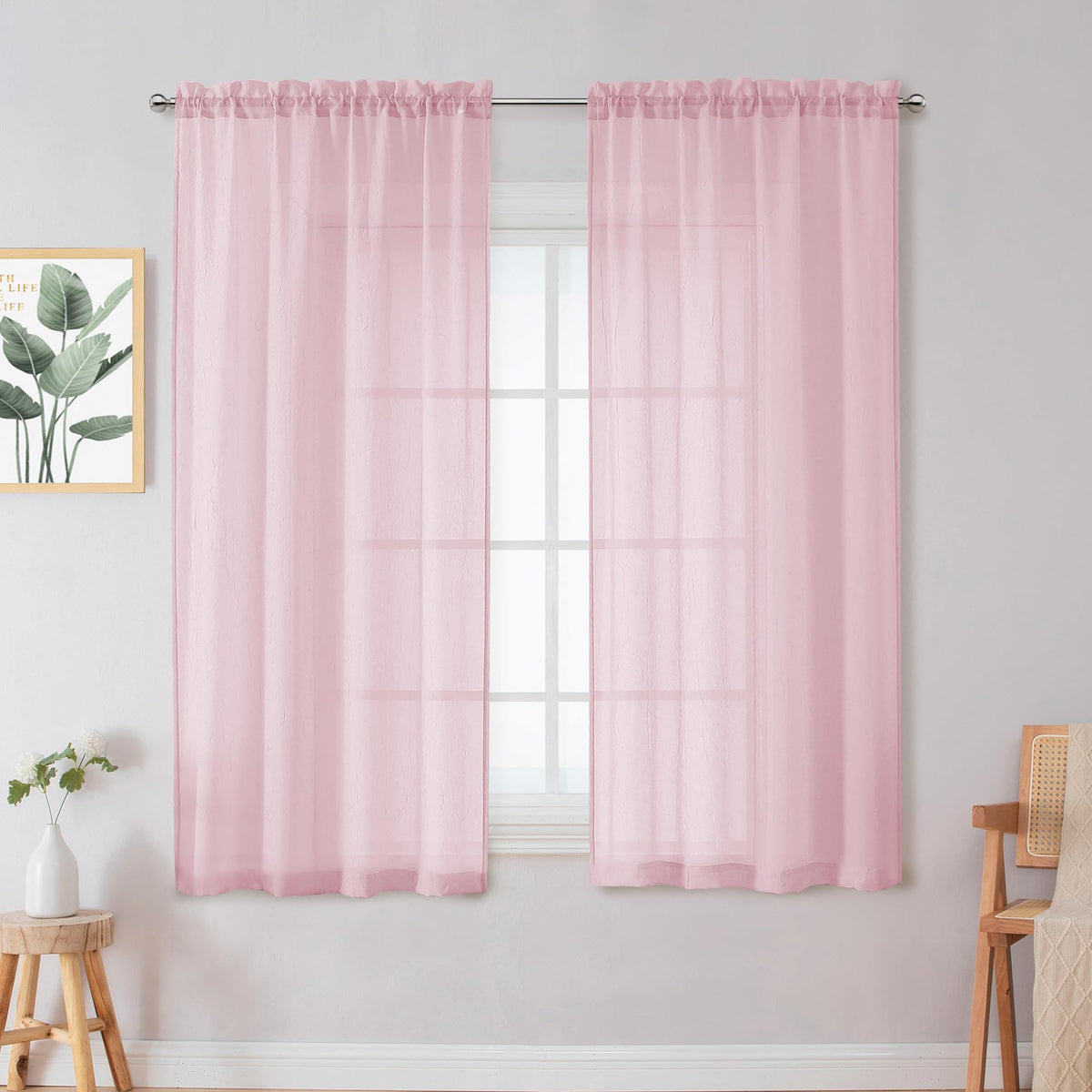 Chyhomenyc Crushed Sheer Navy Blue Curtains 84 Inch Length 2 Panels, Light Filtering Solid Crinkle Voile Lightweight Rod Pocket Sheer Curtian for Bedroom Living Room, Each 42Wx84L Inches
