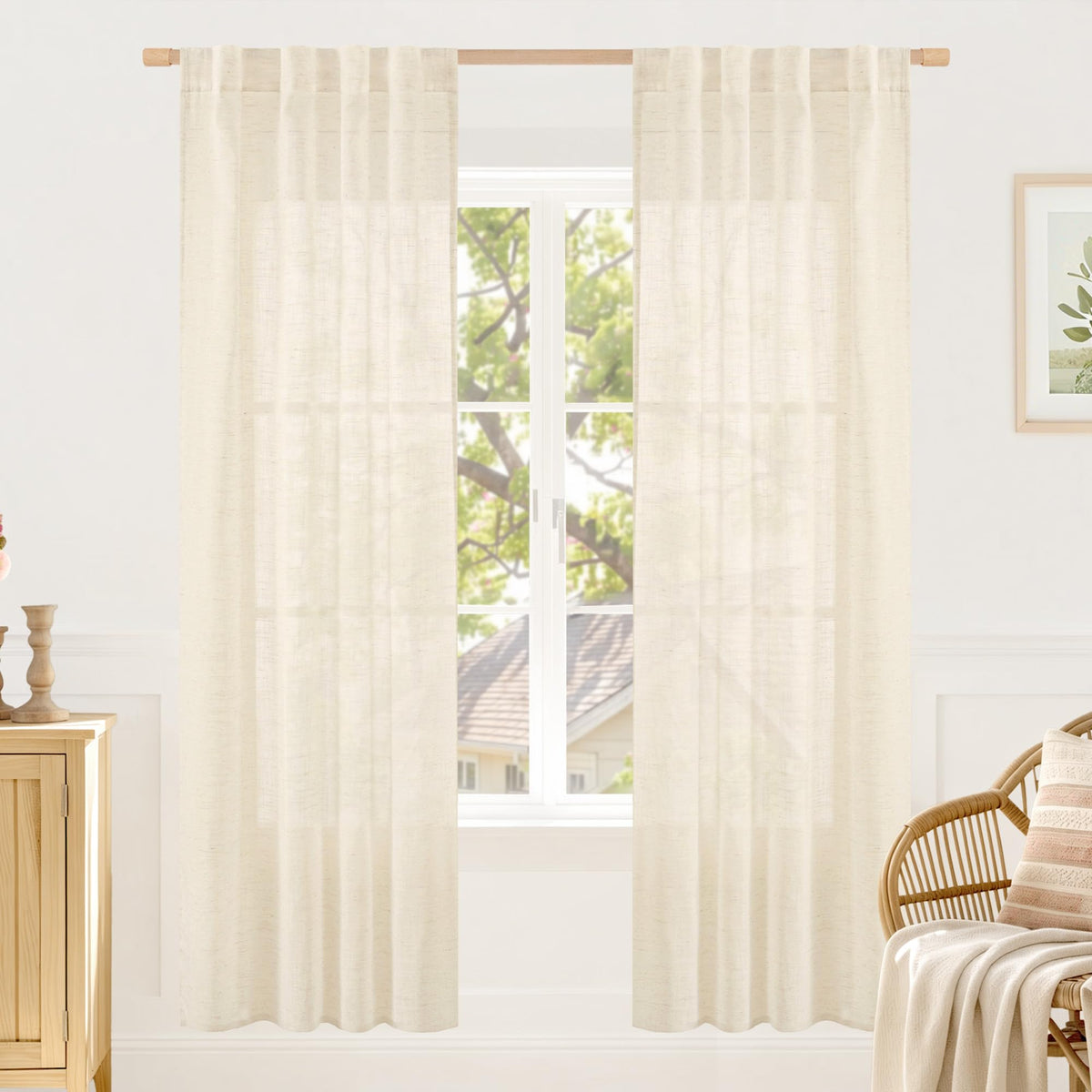 LAMIT Linen Semi Sheer Curtains 84 Inches Long for Living Room 2 Panels