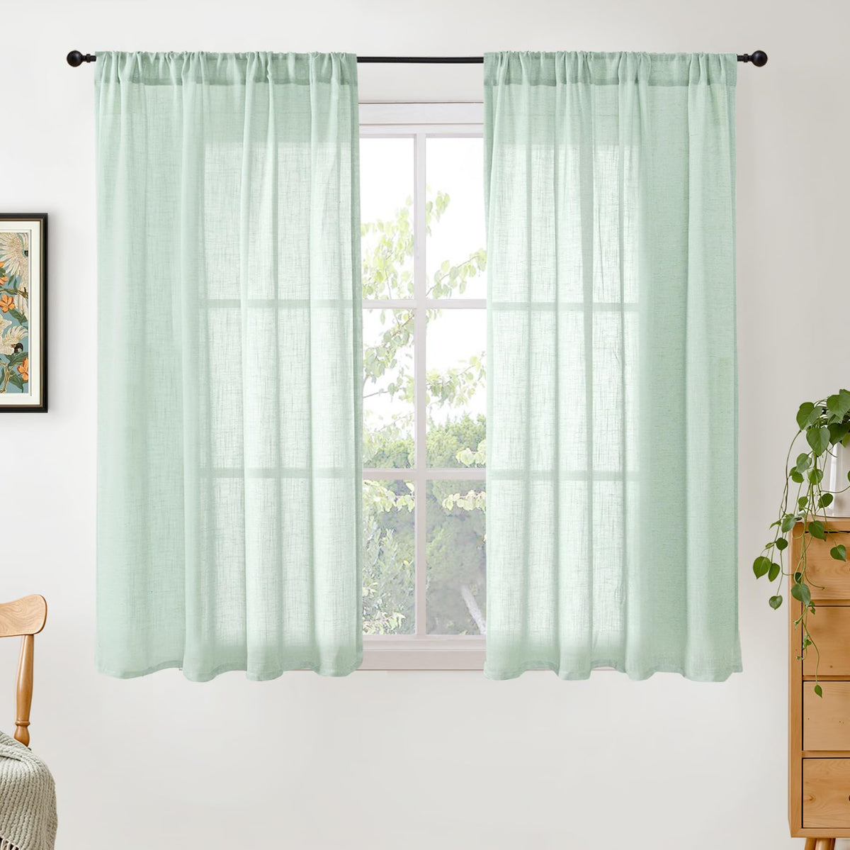 BGment Linen Sheer Curtains 84 Inches Long 2 Panels Set for Living Room