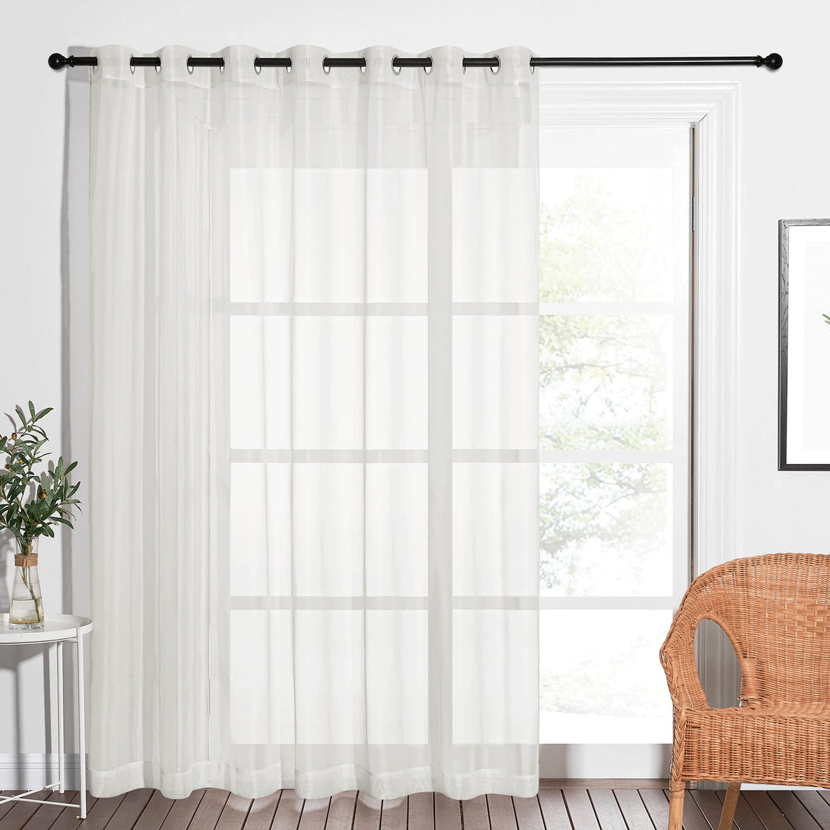 NICETOWN Living Room Window Curtain Extra Long & Wide, Grommet Casual Voile Sheer Airy Window Treatment Sweep to Floor for Sliding/French Door, Ivory, W100 x L108, 1 Panel