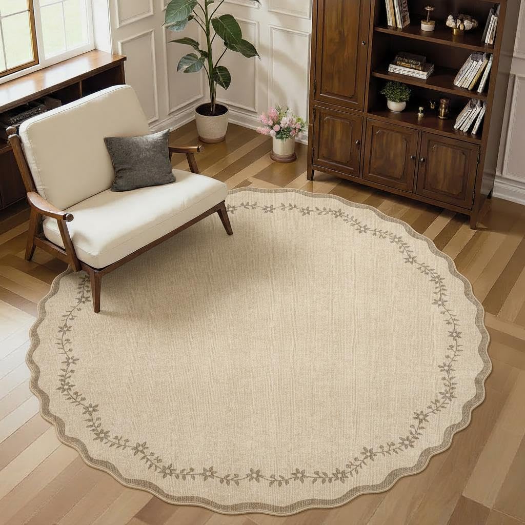 GarveeHome 5x7 Scalloped Area Rug Jute Washable Bedroom Living Room Rug