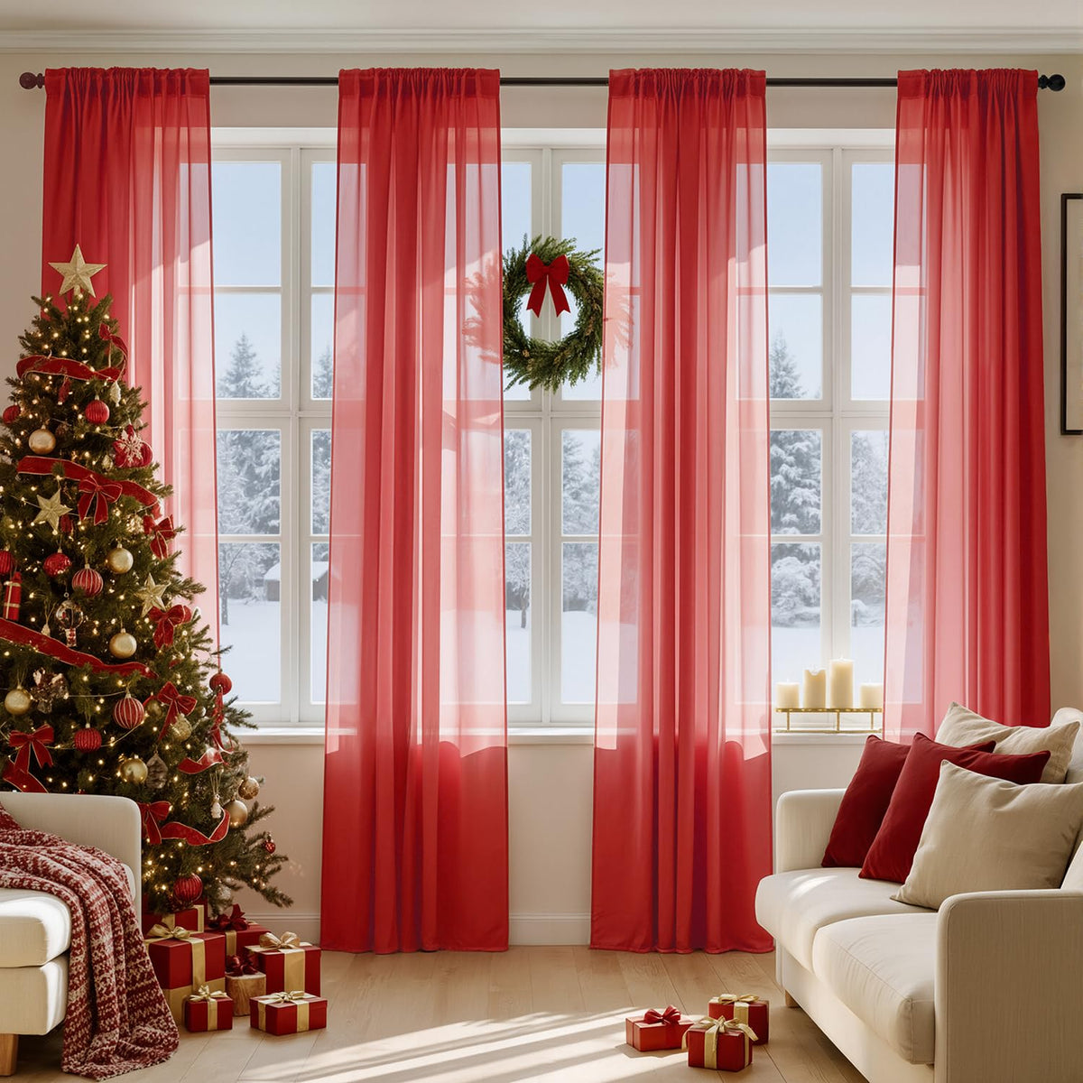 MIULEE White Sheer Curtains 84 Inches Long 4 Panels 42 x 84 Inches