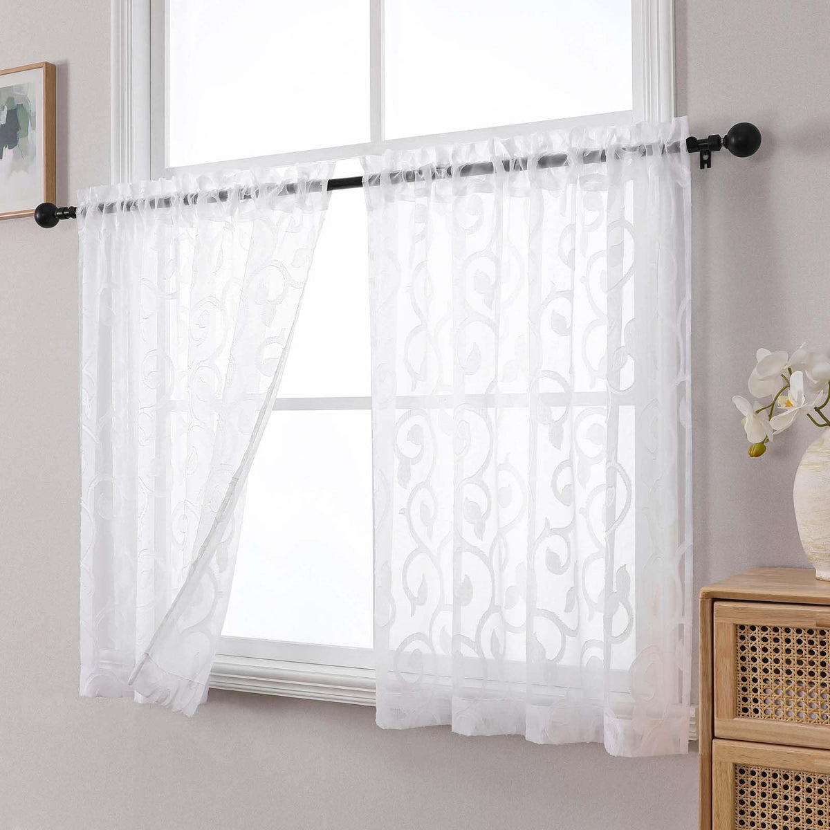 Dusty Blue Sheer Curtains for Bedroom Living Room 72 Inches Long 2 Panels Set, Soft Airy Geometric Jacquard Clip Curtains Drapes, Modern Rod Pocket Door Curtain, 2Pcs Each 42" Wx72 L Inch