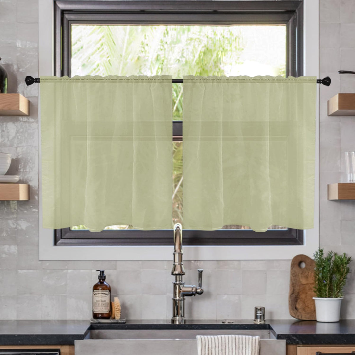 youleyar Solid Sheer Rod Pocket Curtain Voile Draperies 2 Panels White Beige Black Grey Coffee 52 Inch Width 84 Inch Long 1 Pair for Kitchen Bedroom Children Living Room Yard (Orange,52Wｘ84L)