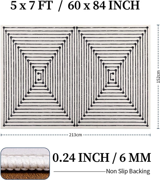 YIHOUSE Washable 5x7 Area Rugs for Living Room, Black and White Striped Rug for Bedroom Playroom Non Slip Low Pile, Soft Modern Geometric Carpet for Entryway Home Office Decor