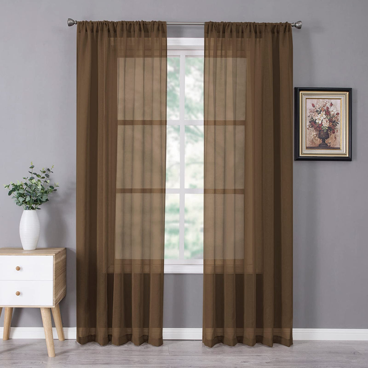 Tollpiz Sheer Curtains Linen Textured Bedroom Curtain Sheers Light Filtering Rod Pocket Voile Curtains for Living Room, 54 x 63 inches Long, White, Set of 2 Panels
