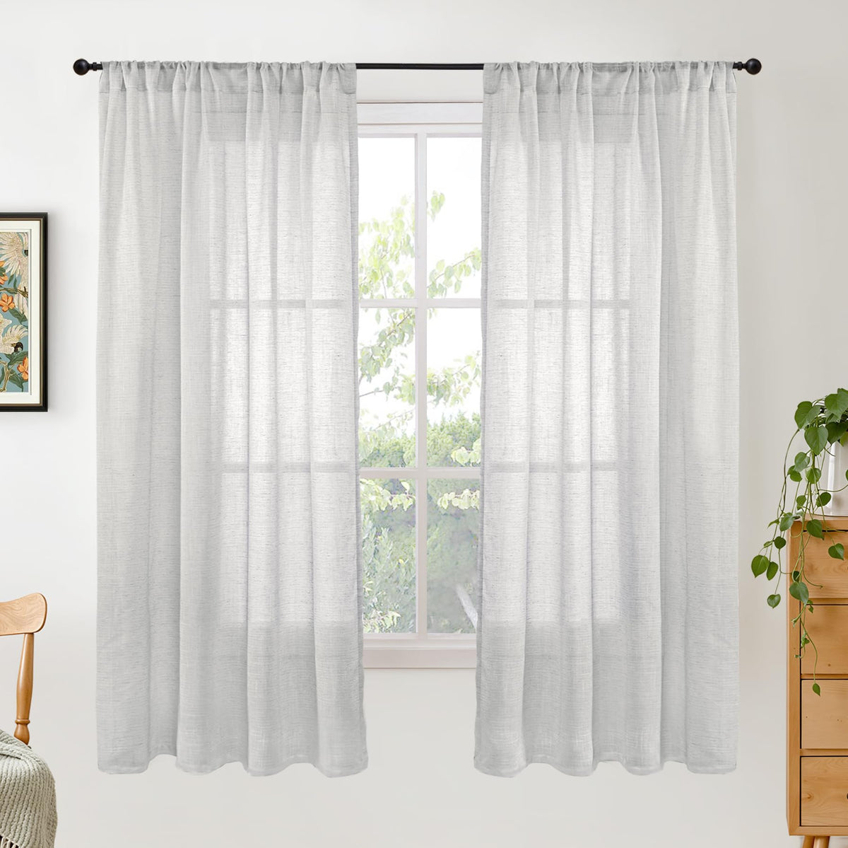 BGment Linen Sheer Curtains 84 Inches Long 2 Panels Set for Living Room