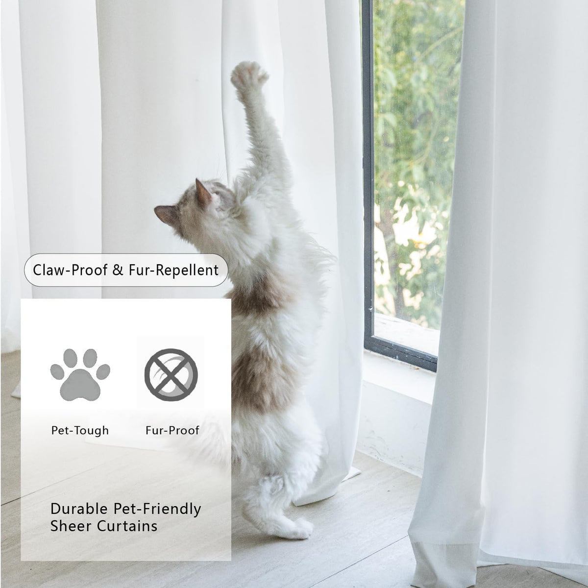 Non-See-Through White Privacy Sheer Curtains 84 Inch Long 2 Panels