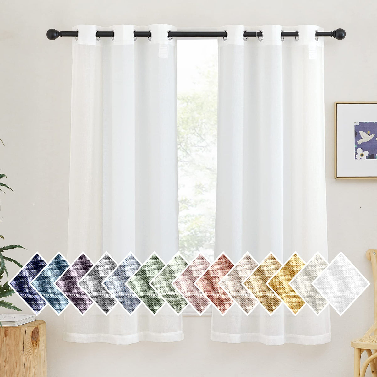 NICETOWN White Sheer Linen Curtains 84 Inch Length 2 Panels Set, W52xL84