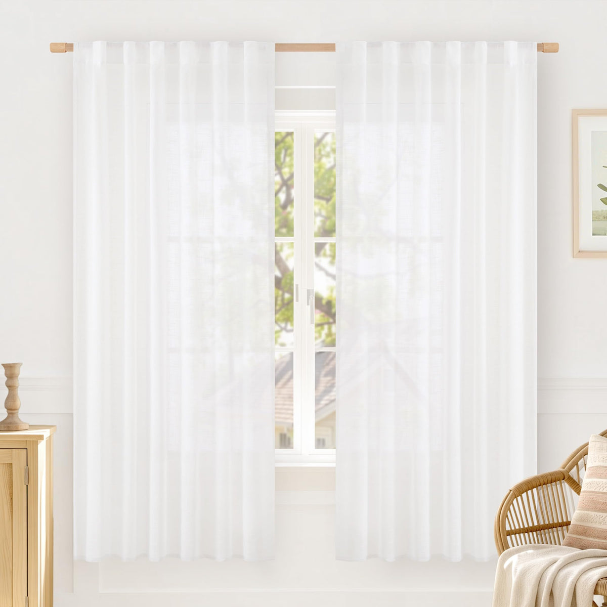 LAMIT Linen Semi Sheer Curtains 84 Inches Long for Living Room 2 Panels