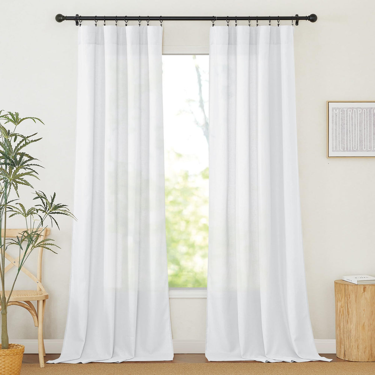 RYB HOME White Semi Sheer Curtains 84 inches Long for Living Room